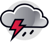 Icon of a cloud with a lightning bolt and rain falling.
